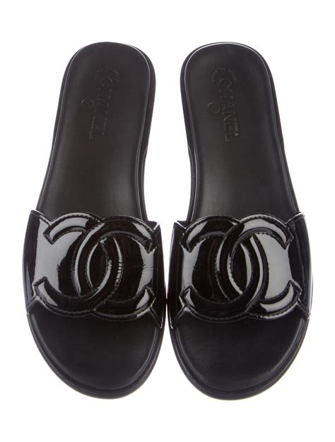 chanel black leather slides|Chanel sandals sale.